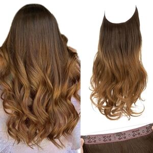16" Ombre Brown‎ to Golden Invisible Wire Hair Extensions • Wavy Synthetic